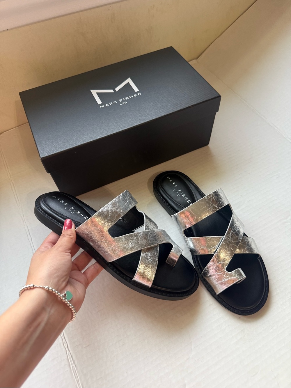 Marc Fisher Metallic Silver Sandals